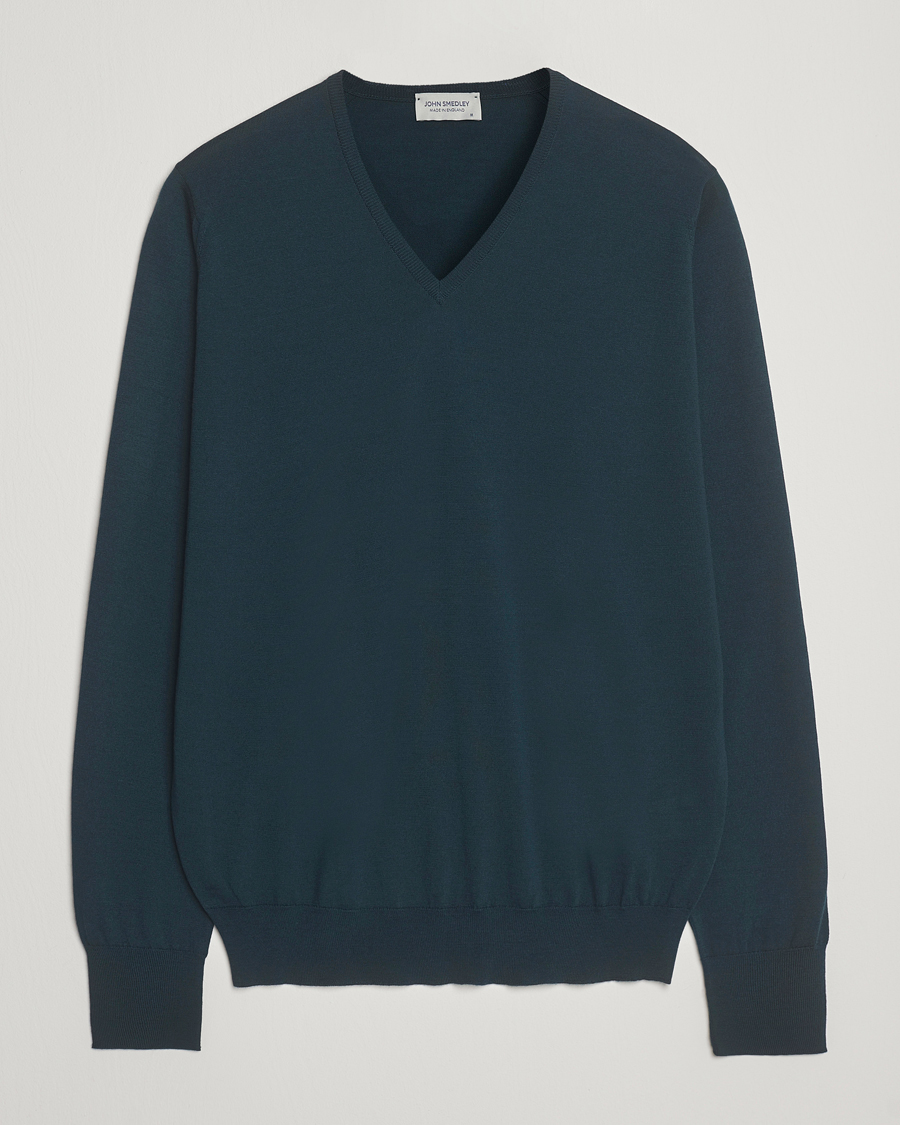 Heren | Truien | John Smedley | Bobby Extra Fine Merino V-Neck Pullover Richardson Green