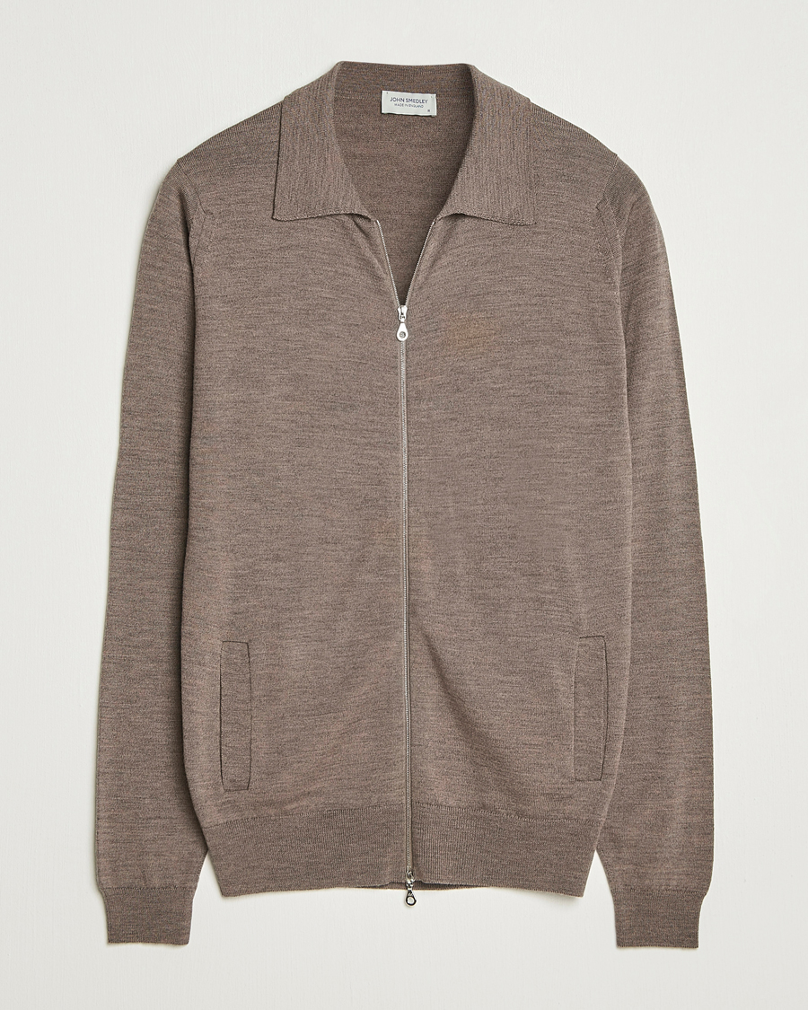 Heren | Truien | John Smedley | Alston Extra Fine Merino Full Zip Mushroom Brown