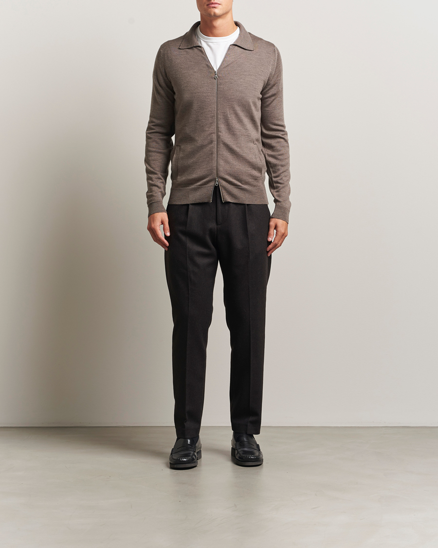 Heren | Truien | John Smedley | Alston Extra Fine Merino Full Zip Mushroom Brown