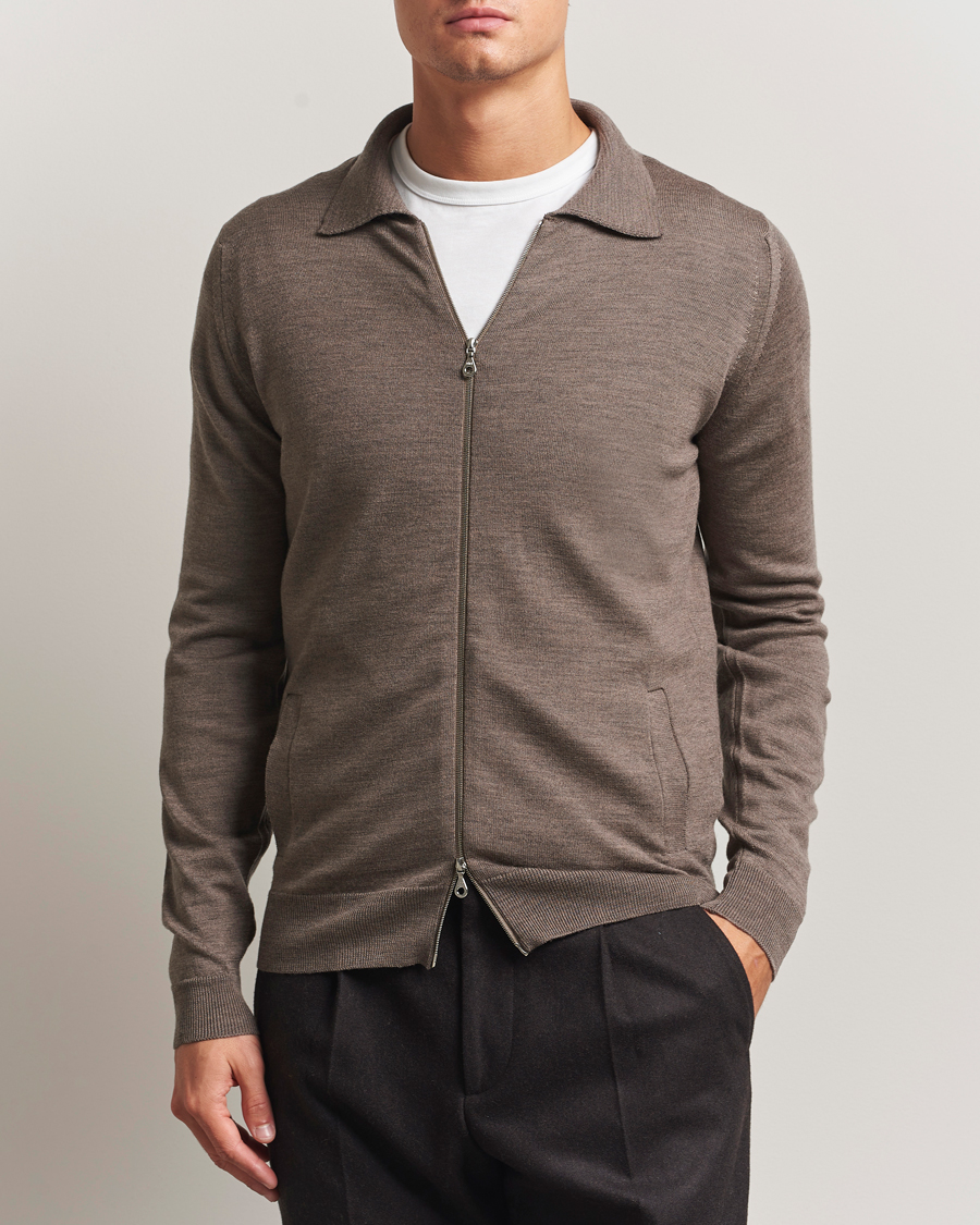 Heren | Truien | John Smedley | Alston Extra Fine Merino Full Zip Mushroom Brown