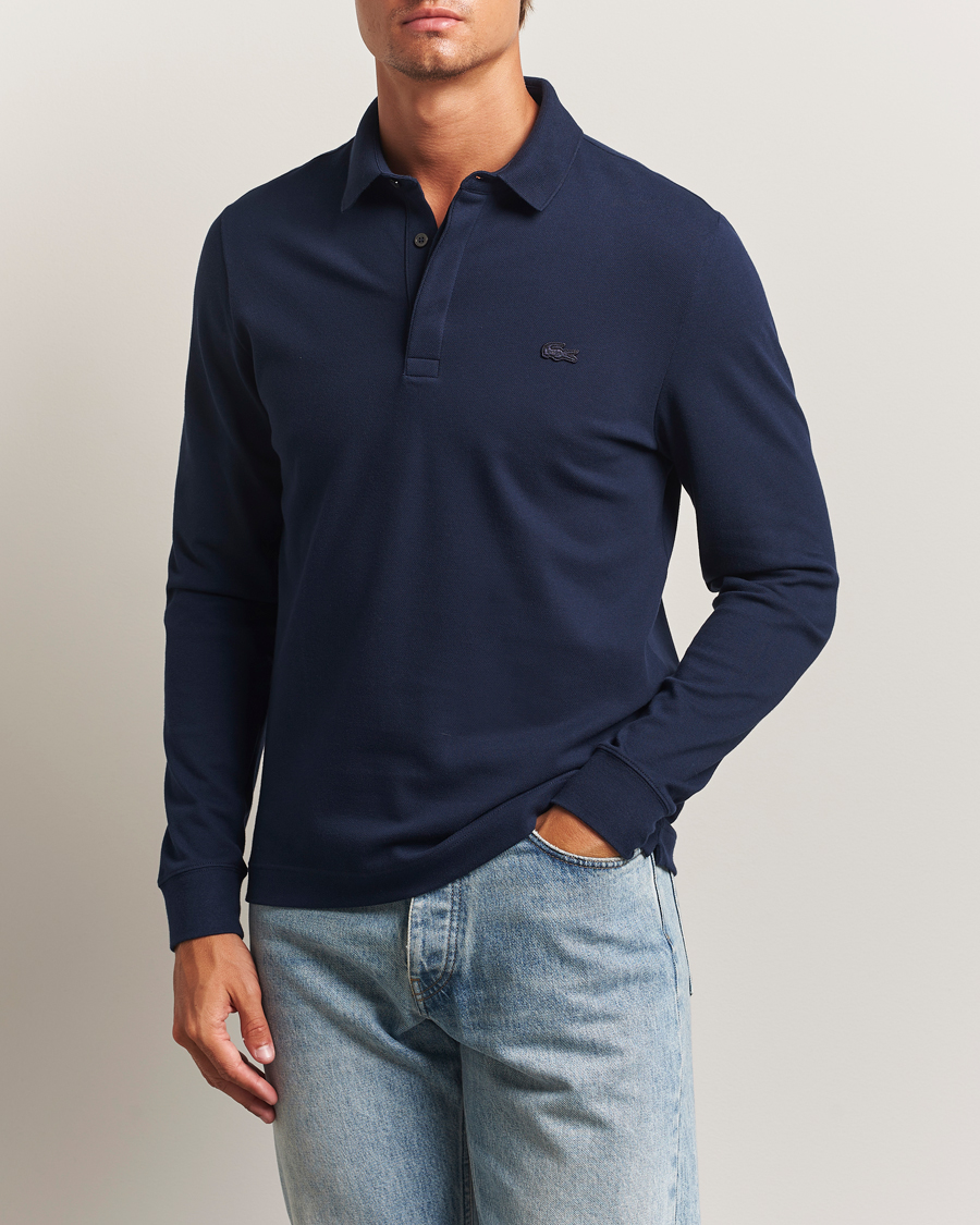Heren | Polo's | Lacoste | Paris Long Sleeve Polo Piké Navy Blue