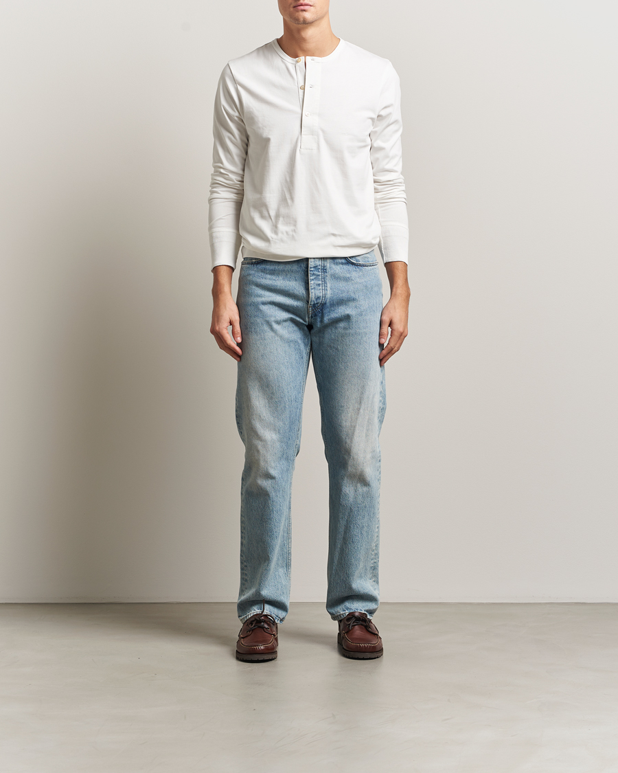 Heren | T-shirts | Merz b. Schwanen | Classic Fit Sturdy Organic Cotton Henley White