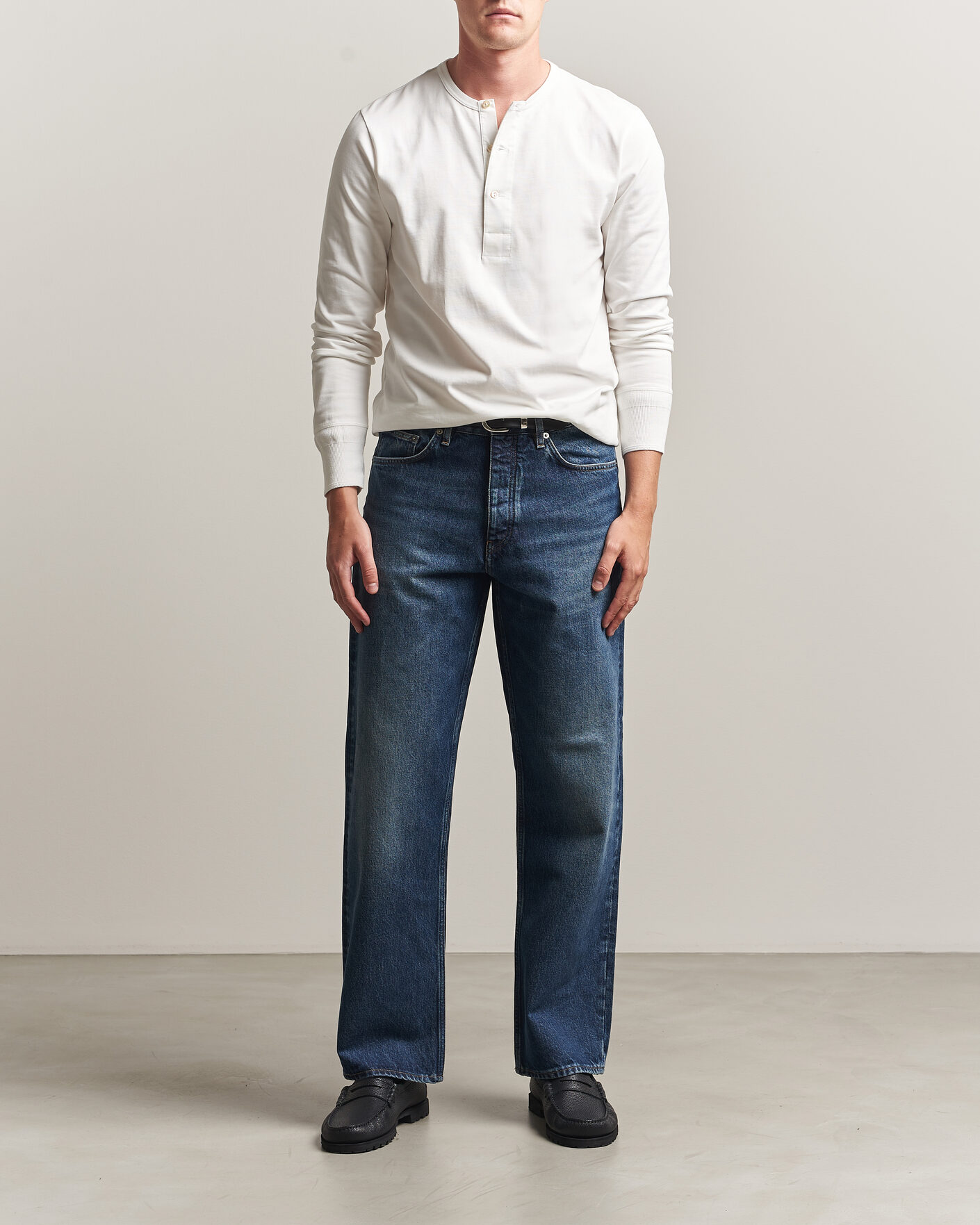 Heren | T-shirts | Merz b. Schwanen | Classic Fit Sturdy Organic Cotton Henley White