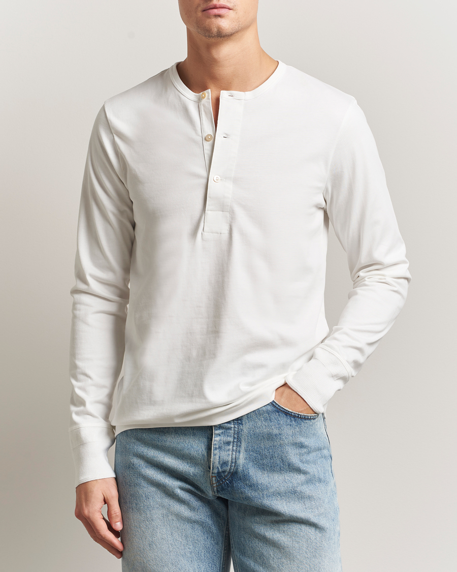 Heren | T-shirts | Merz b. Schwanen | Classic Fit Sturdy Organic Cotton Henley White