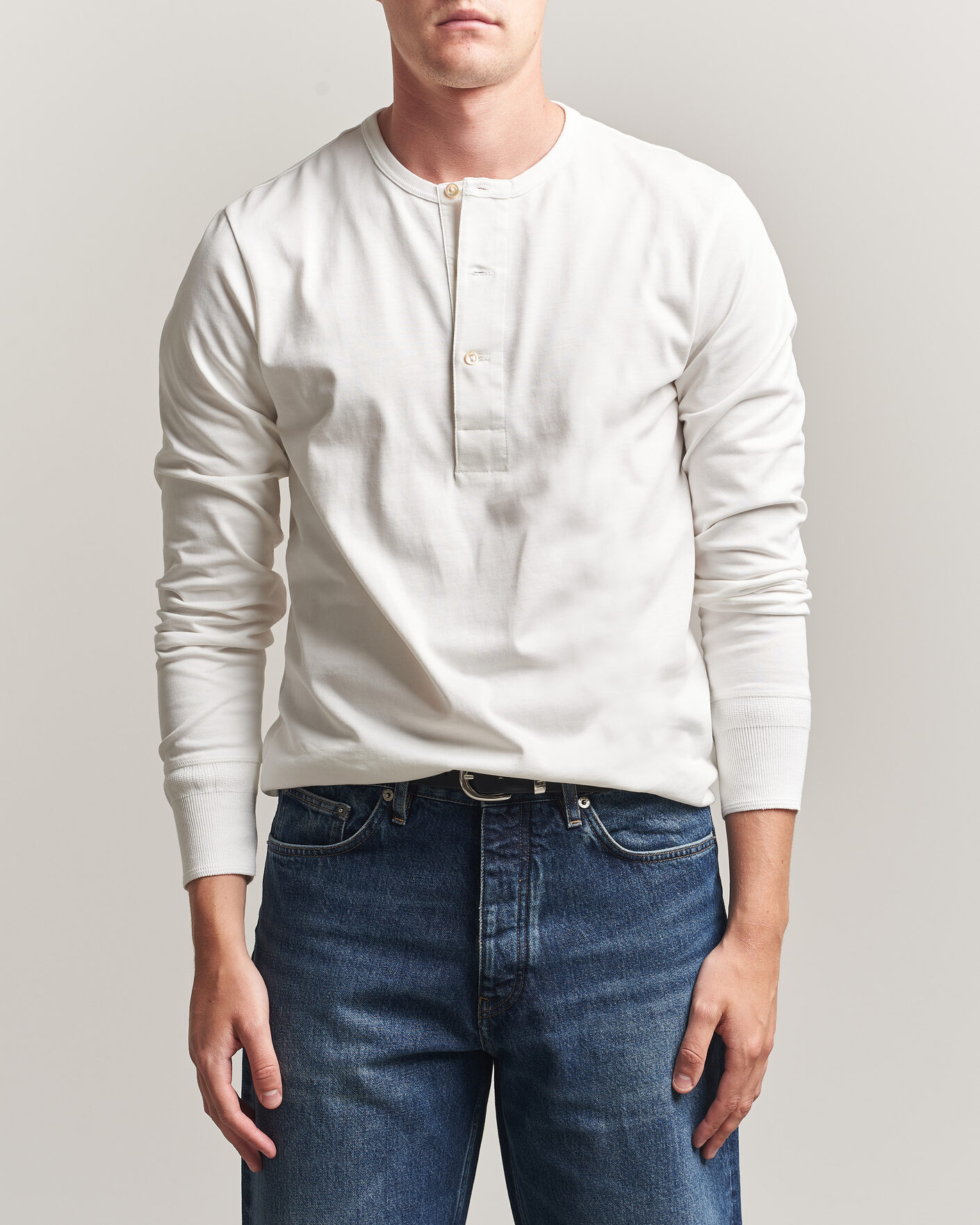 Heren | T-shirts | Merz b. Schwanen | Classic Fit Sturdy Organic Cotton Henley White