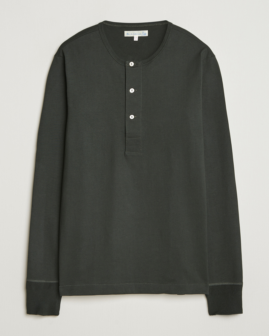 Heren | Truien | Merz b. Schwanen | Classic Fit Sturdy Organic Cotton Henley Forest Green