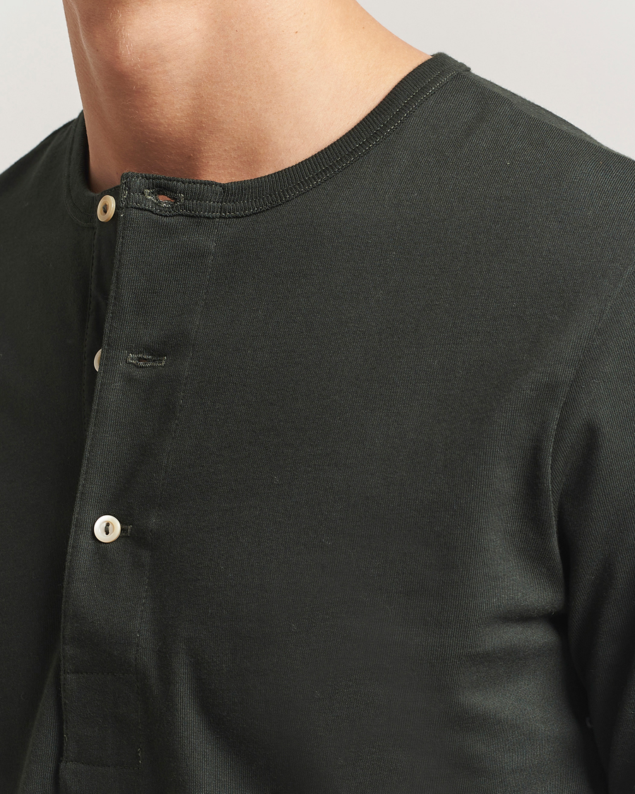 Heren | Truien | Merz b. Schwanen | Classic Fit Sturdy Organic Cotton Henley Forest Green