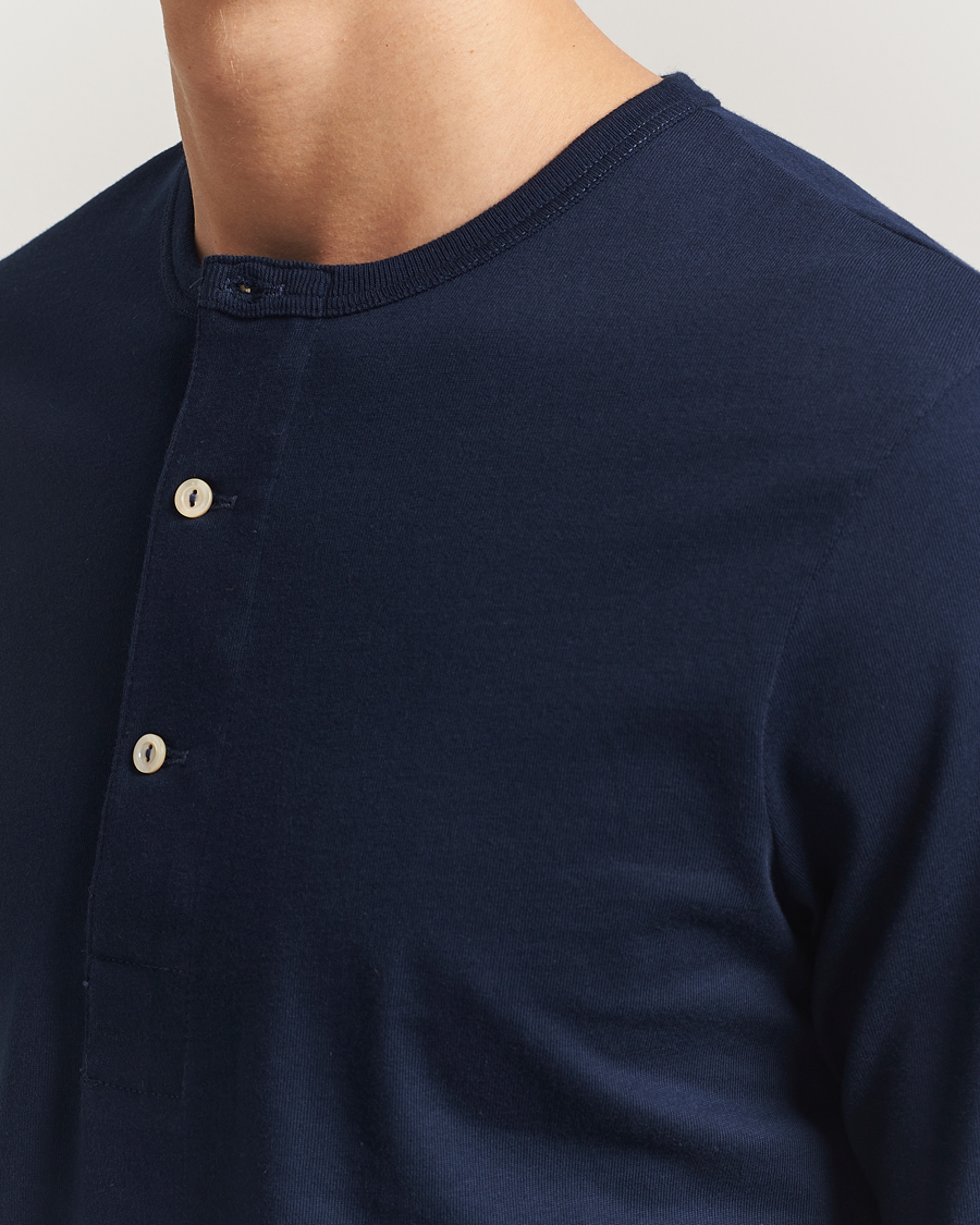 Heren | Truien | Merz b. Schwanen | Classic Fit Sturdy Organic Cotton Henley Ink Blue