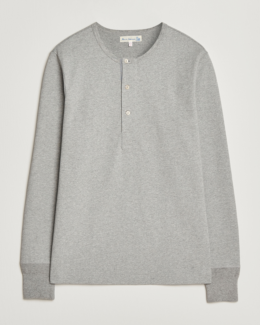 Heren | Truien | Merz b. Schwanen | Classic Fit Sturdy Organic Cotton Henley Grey Melange