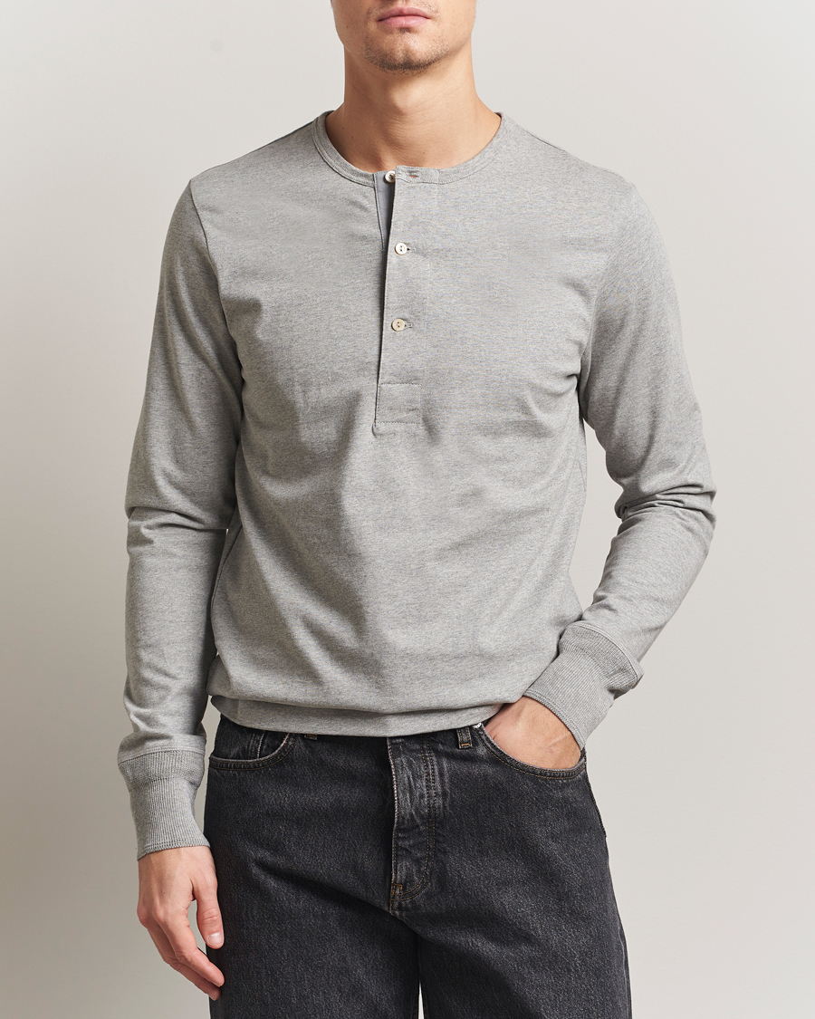 Heren | Truien | Merz b. Schwanen | Classic Fit Sturdy Organic Cotton Henley Grey Melange