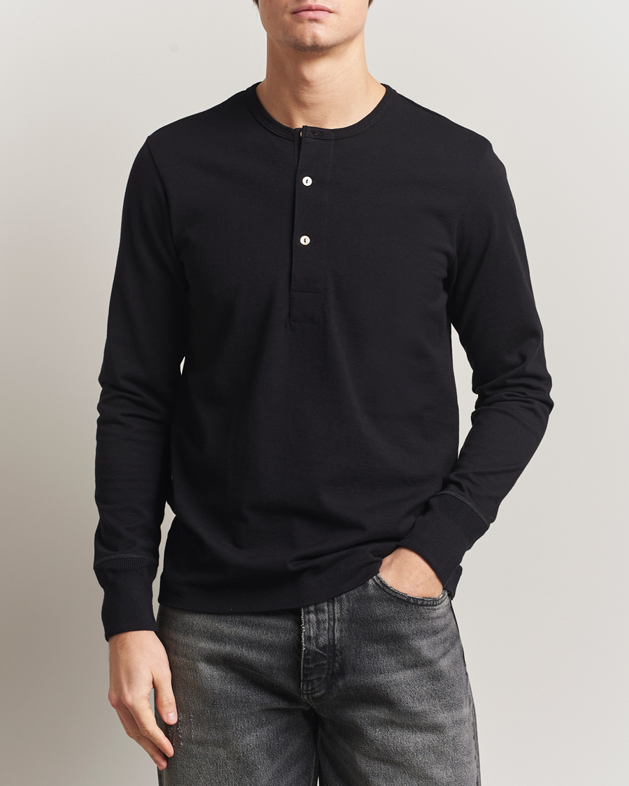 Heren | Truien | Merz b. Schwanen | Classic Fit Sturdy Organic Cotton Henley Black