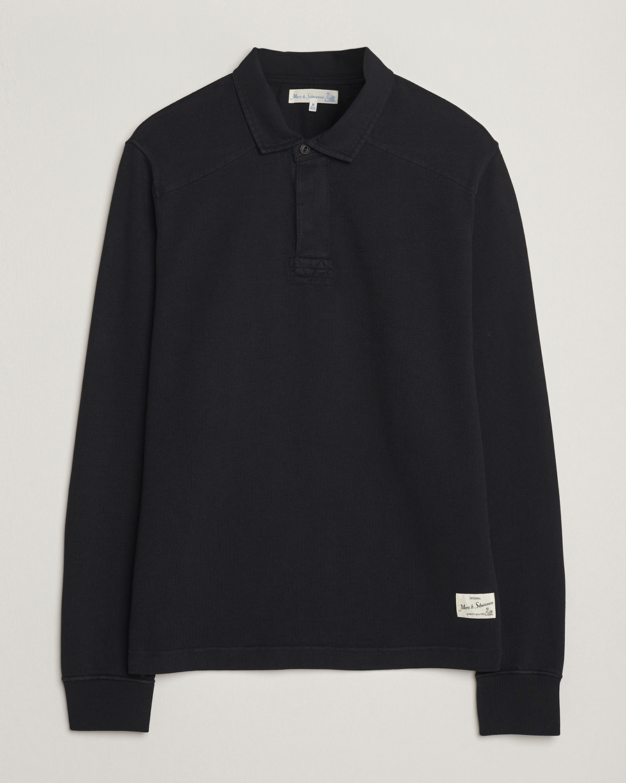 Heren | Truien | Merz b. Schwanen | Relaxed Fit Vintage Cotton Rugby Shirt Black