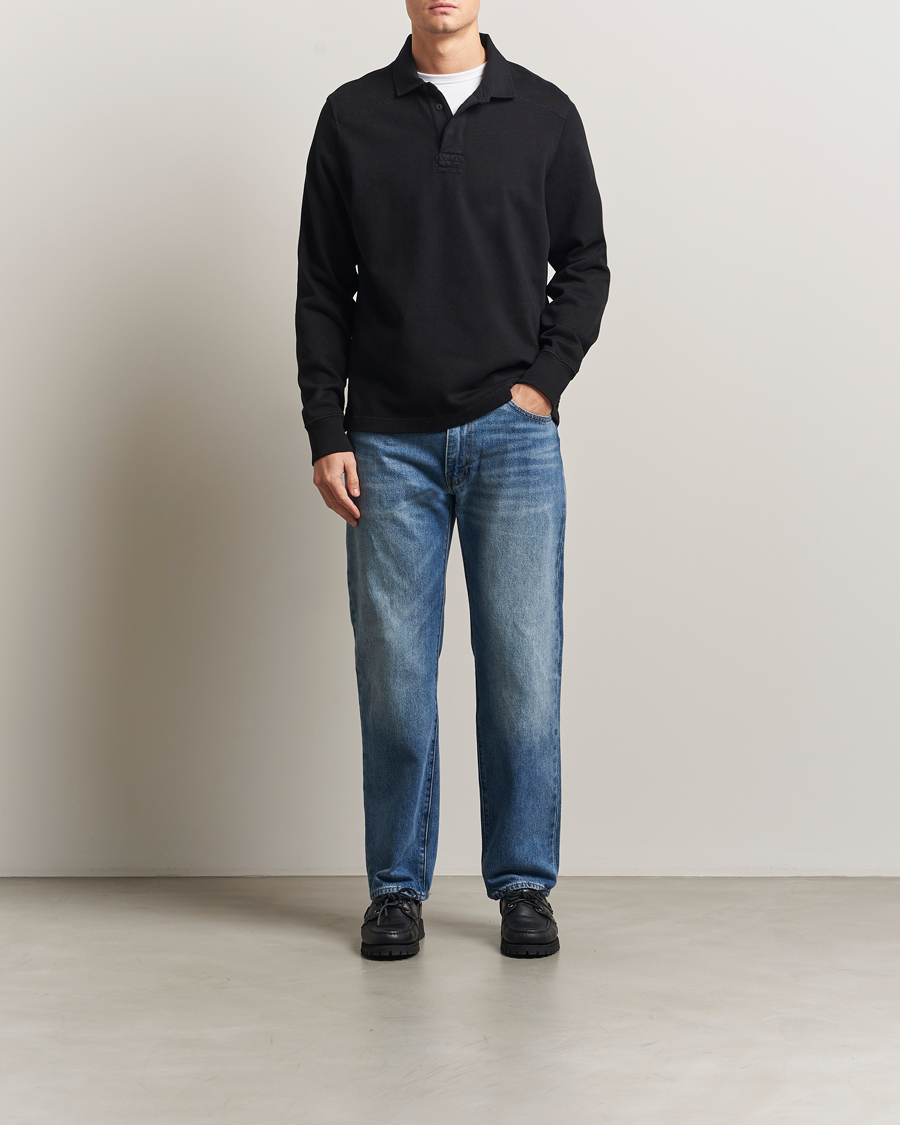Heren | Truien | Merz b. Schwanen | Relaxed Fit Vintage Cotton Rugby Shirt Black