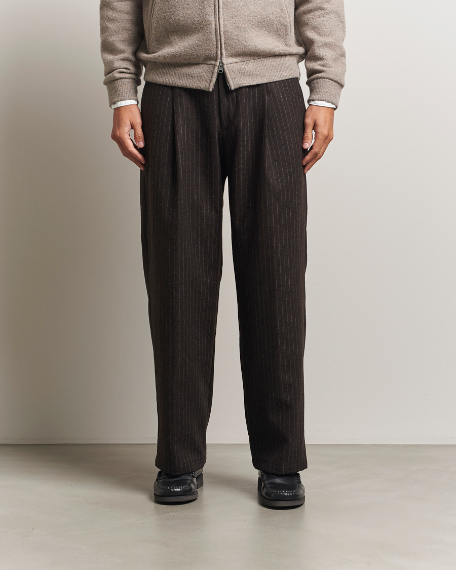 Heren | Broeken | NN07 | Kay Wool Pleated Pinstriped Trousers Brown