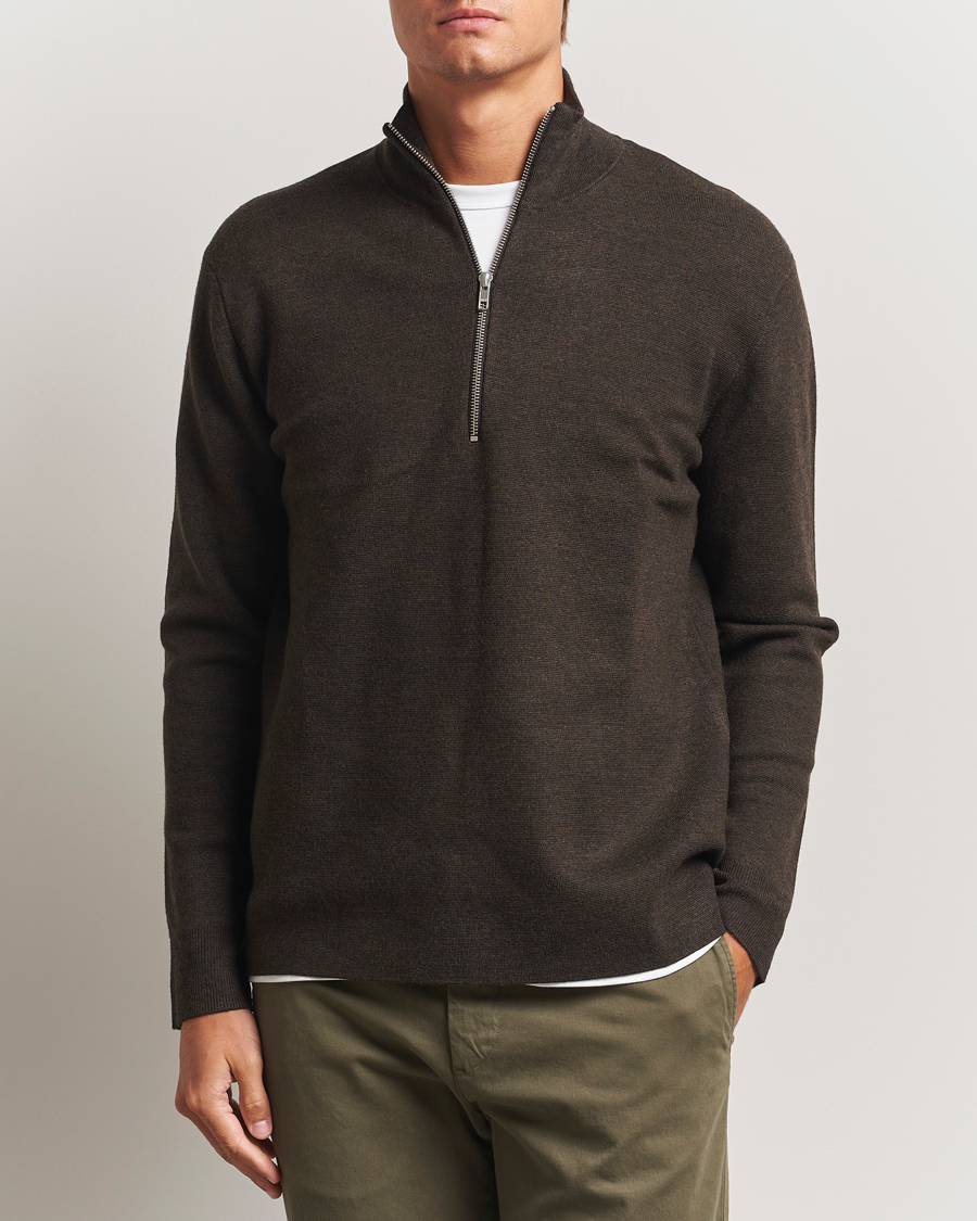 Heren | Truien | NN07 | Harald Cotton/Modal Half Zip Demitasse Brown