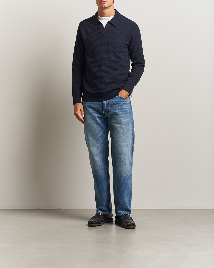 Heren | Truien | NN07 | Paul Cotton Knitted Polo Deep Navy