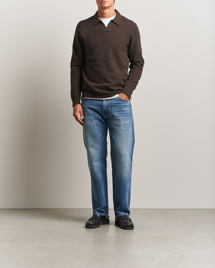 Heren | Truien | NN07 | Paul Cotton Knitted Polo Demitasse Brown