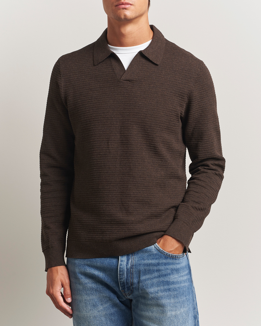 Heren | Truien | NN07 | Paul Cotton Knitted Polo Demitasse Brown