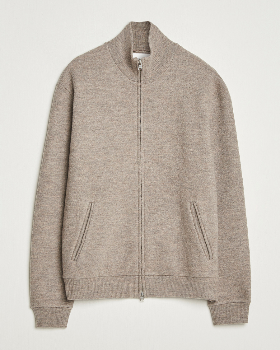 Heren | Truien | NN07 | Boiled Wool Full Zip Khaki Beige