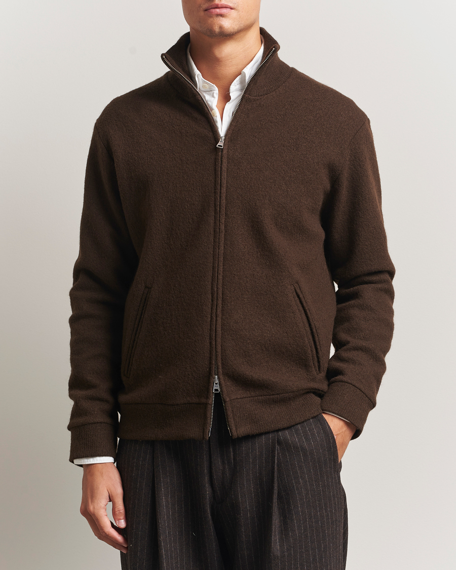Heren | Truien | NN07 | Boiled Wool Full Zip Demitasse Brown