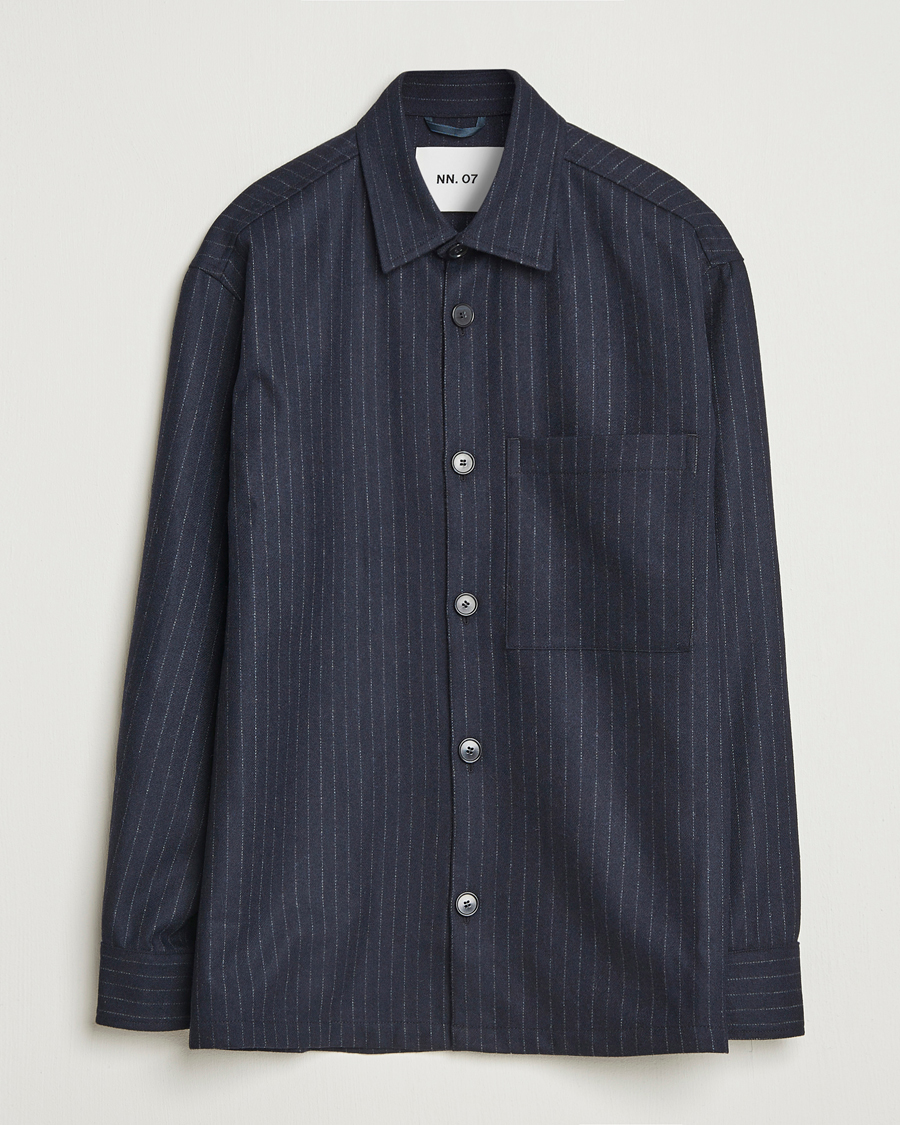 Heren | Overhemden | NN07 | Freddy Wool Pinstriped Overshirt Navy Blue