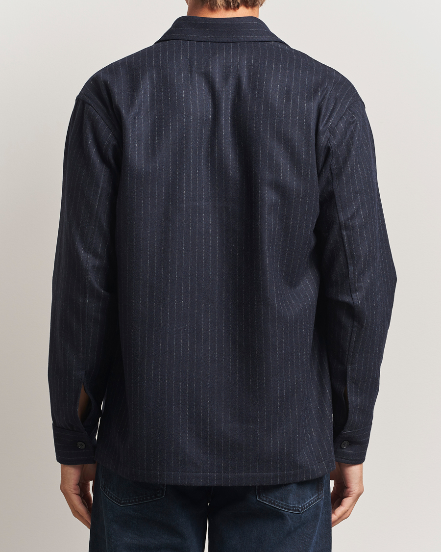 Heren | Overhemden | NN07 | Freddy Wool Pinstriped Overshirt Navy Blue