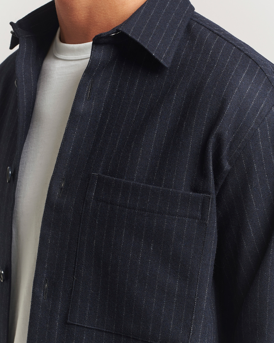 Heren | Overhemden | NN07 | Freddy Wool Pinstriped Overshirt Navy Blue