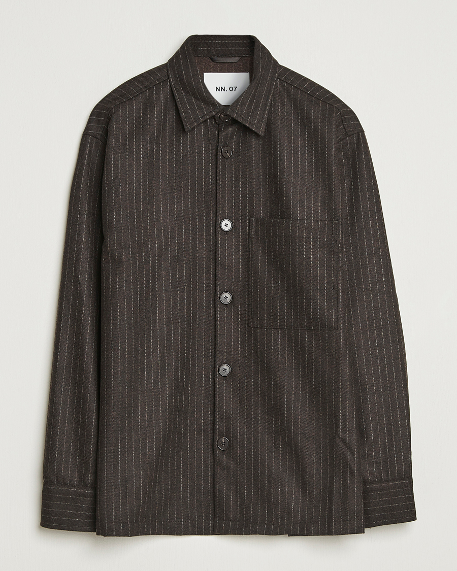 Heren | Overhemden | NN07 | Freddy Wool Pinstriped Overshirt Dark Brown