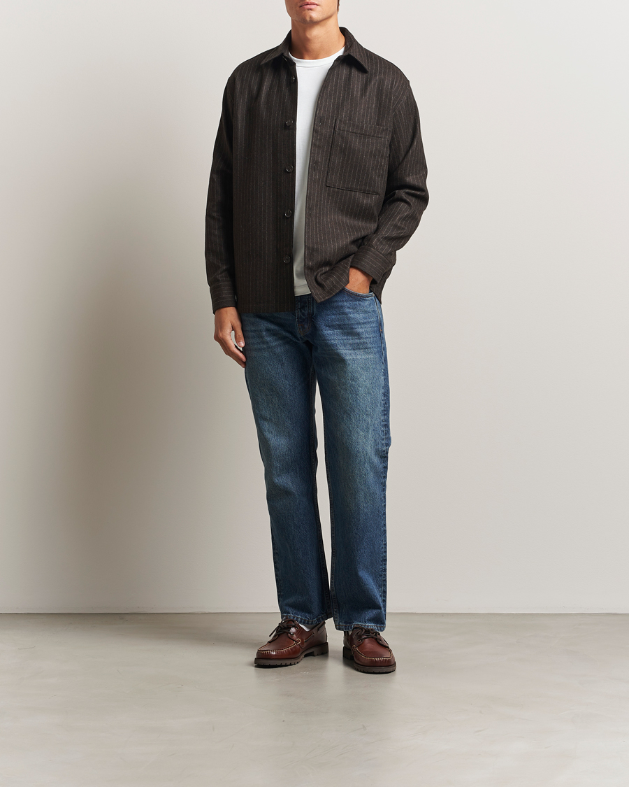 Heren | Overhemden | NN07 | Freddy Wool Pinstriped Overshirt Dark Brown