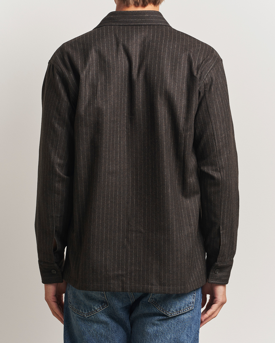 Heren | Overhemden | NN07 | Freddy Wool Pinstriped Overshirt Dark Brown