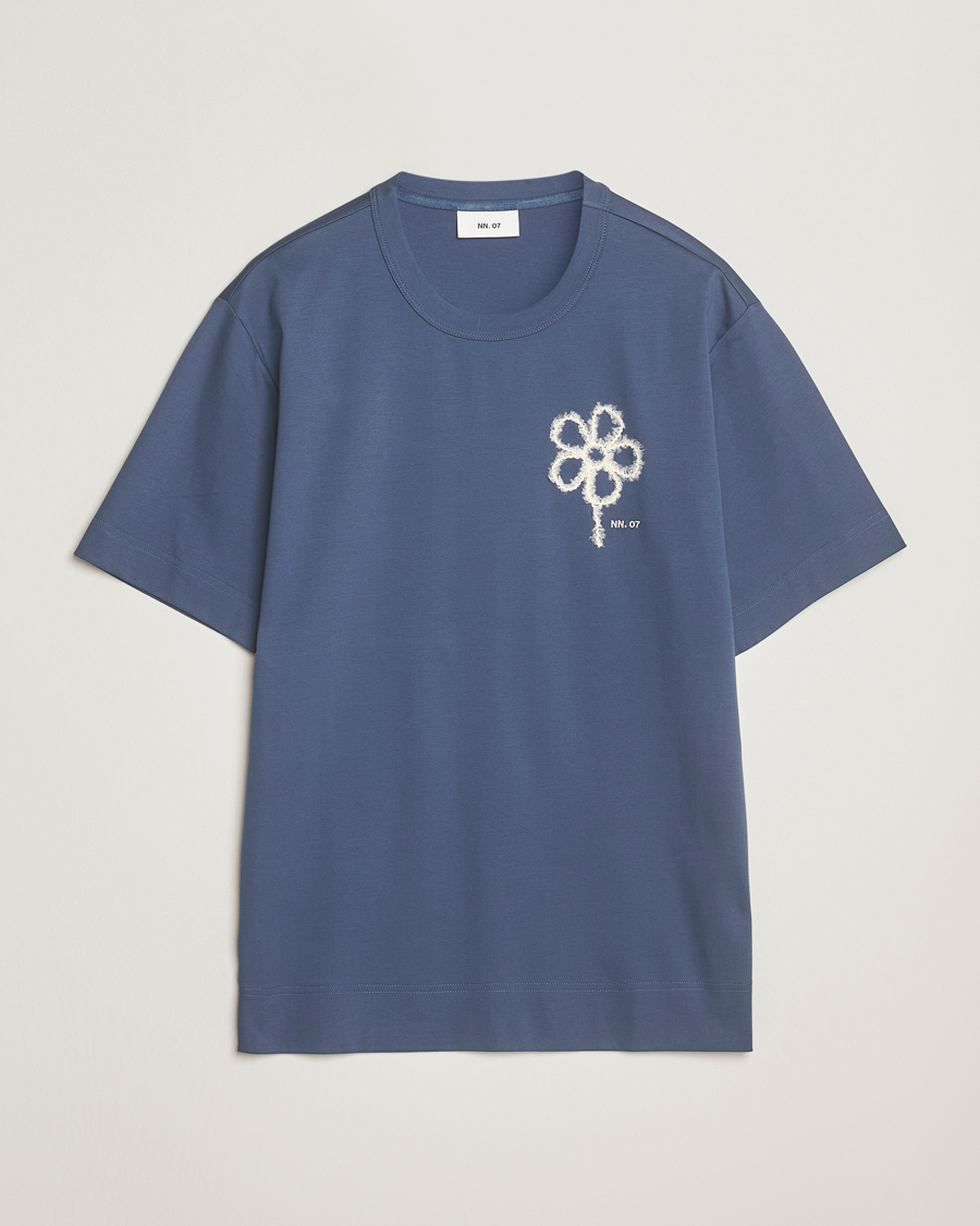 Heren | T-shirts | NN07 | Pedro Mercerized Embroidered T-Shirt Denim Blue