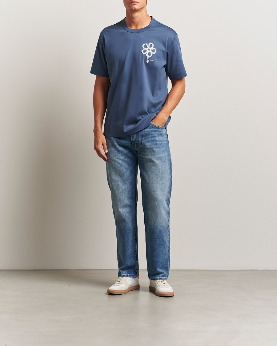 Heren | T-shirts | NN07 | Pedro Mercerized Embroidered T-Shirt Denim Blue