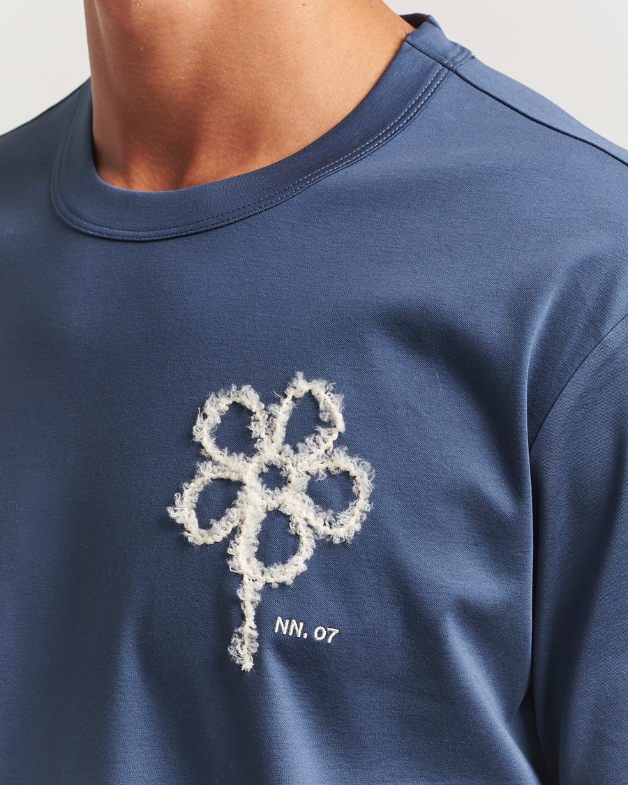 Heren | T-shirts | NN07 | Pedro Mercerized Embroidered T-Shirt Denim Blue
