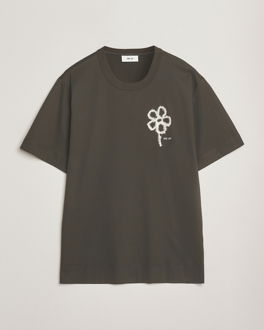 Heren | T-shirts | NN07 | Pedro Mercerized Embroidered T-Shirt Dark Army