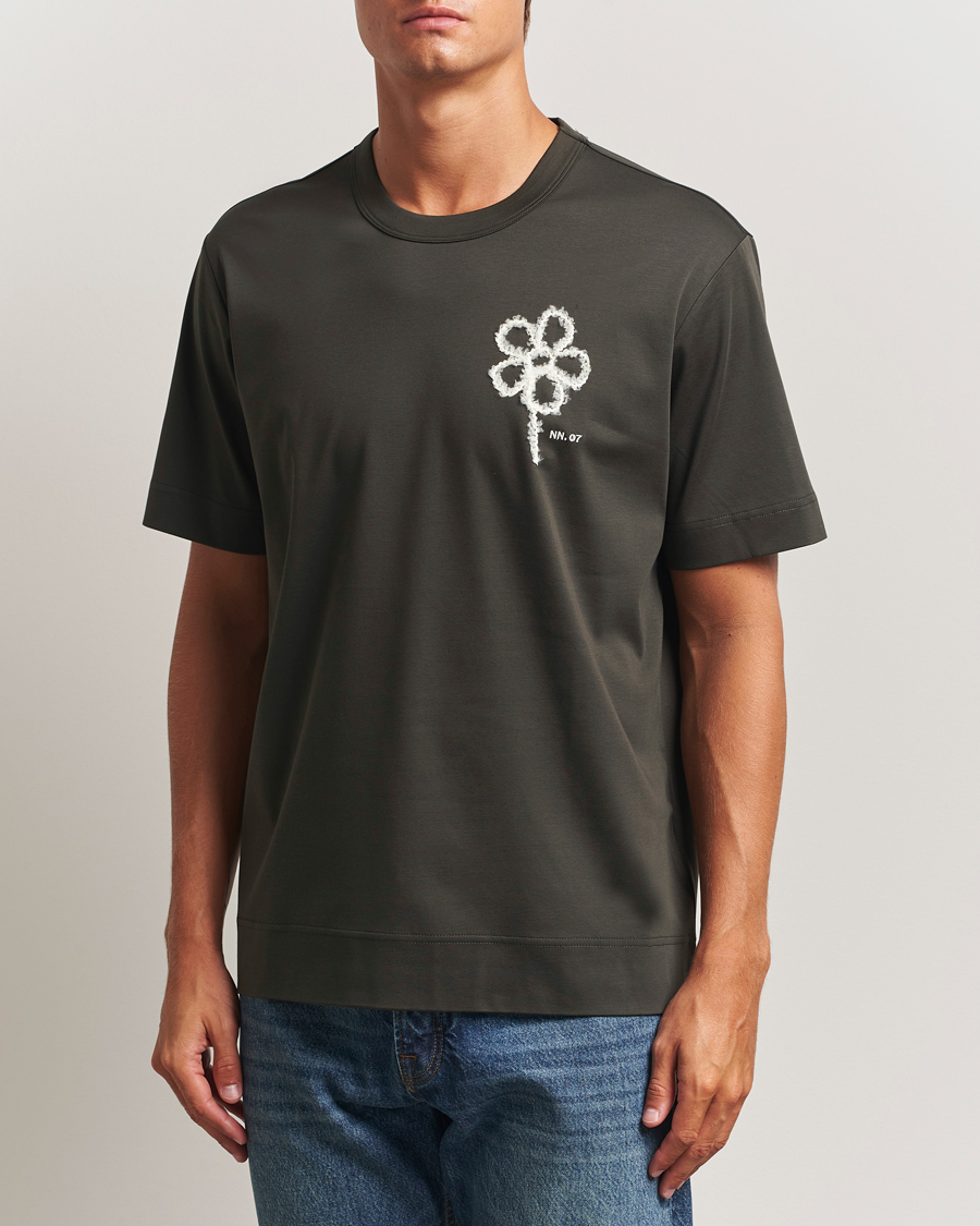 Heren | T-shirts | NN07 | Pedro Mercerized Embroidered T-Shirt Dark Army