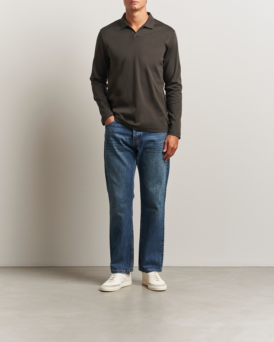 Heren | Polo's | NN07 | Paul Mercerized Long Sleeve Polo Dark Army