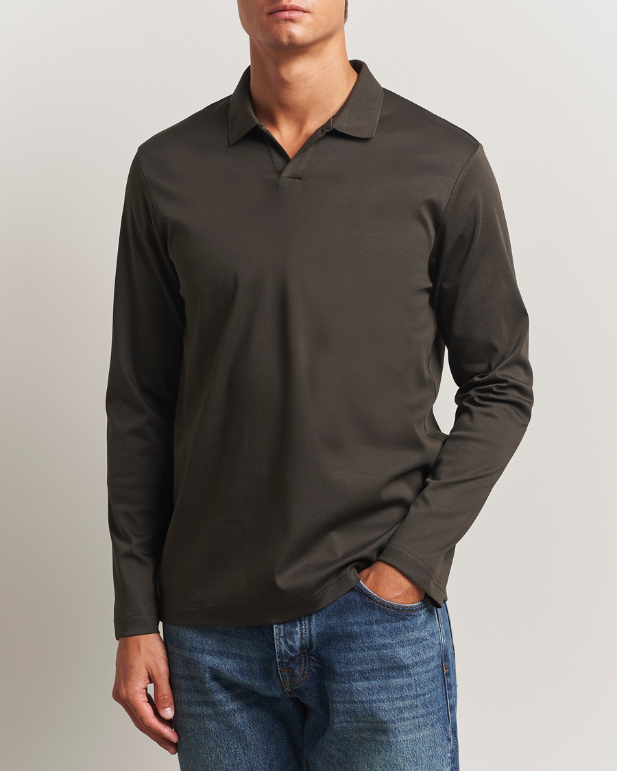 Heren | Polo's | NN07 | Paul Mercerized Long Sleeve Polo Dark Army