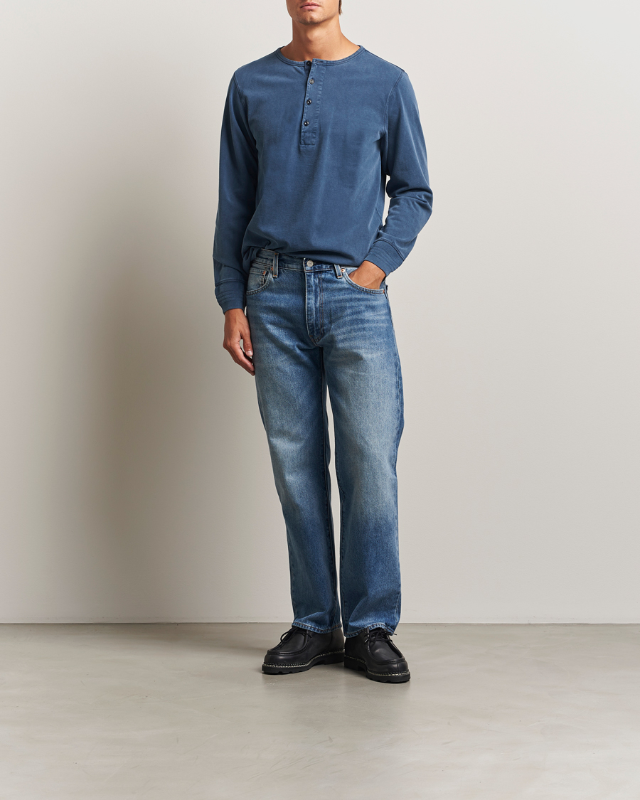 Heren | Truien | Nudie Jeans | Long Sleeved Henley Washed Blue
