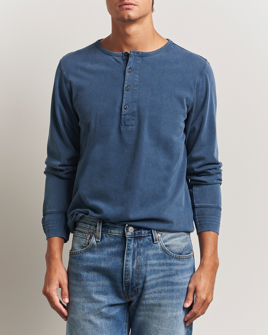Heren | Truien | Nudie Jeans | Long Sleeved Henley Washed Blue