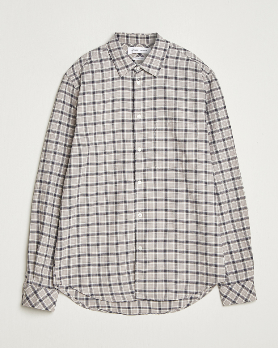 Heren | Overhemden | Samsøe Samsøe | Liam Brushed Cotton Checked Shirt Elephant Skin