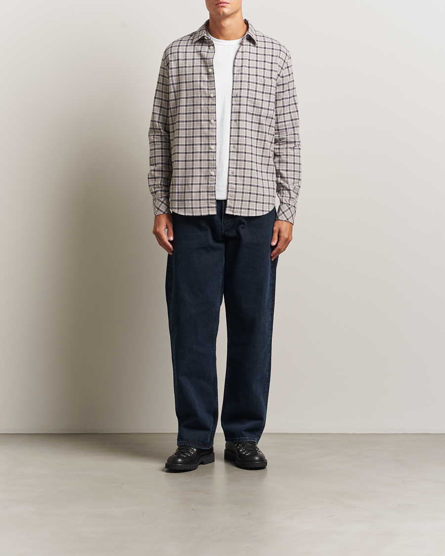 Heren | Overhemden | Samsøe Samsøe | Liam Brushed Cotton Checked Shirt Elephant Skin