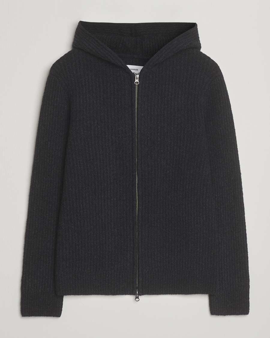Heren | Truien | Samsøe Samsøe | Koji Knitted Full Zip Hoodie Black Melange