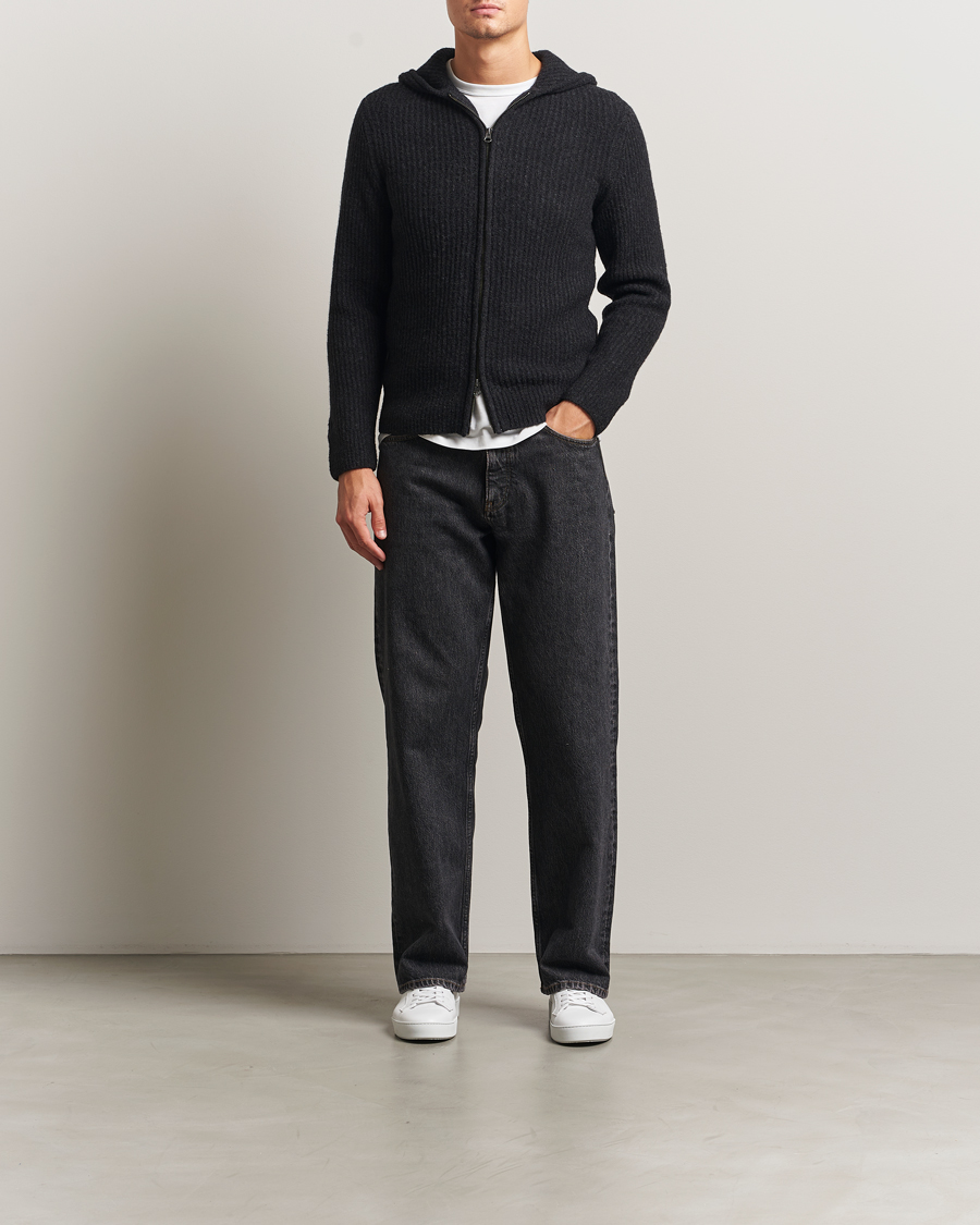 Heren | Truien | Samsøe Samsøe | Koji Knitted Full Zip Hoodie Black Melange