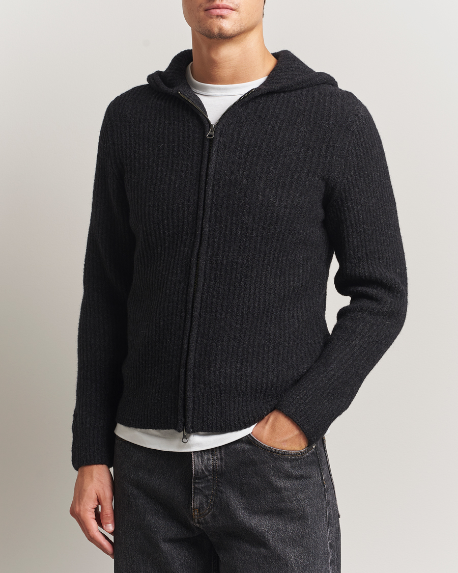 Heren | Truien | Samsøe Samsøe | Koji Knitted Full Zip Hoodie Black Melange
