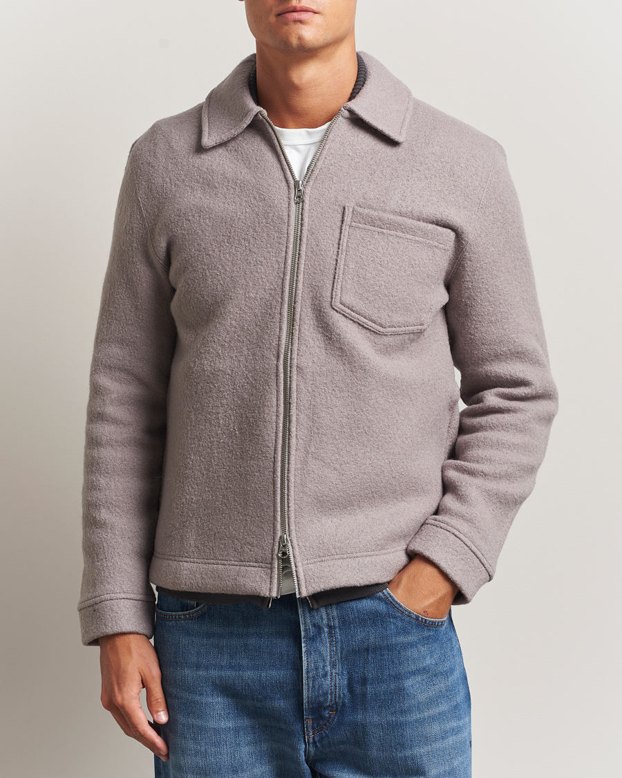 Heren | Truien | Samsøe Samsøe | Hannes Boiled Wool Full Zip Elephant Skin