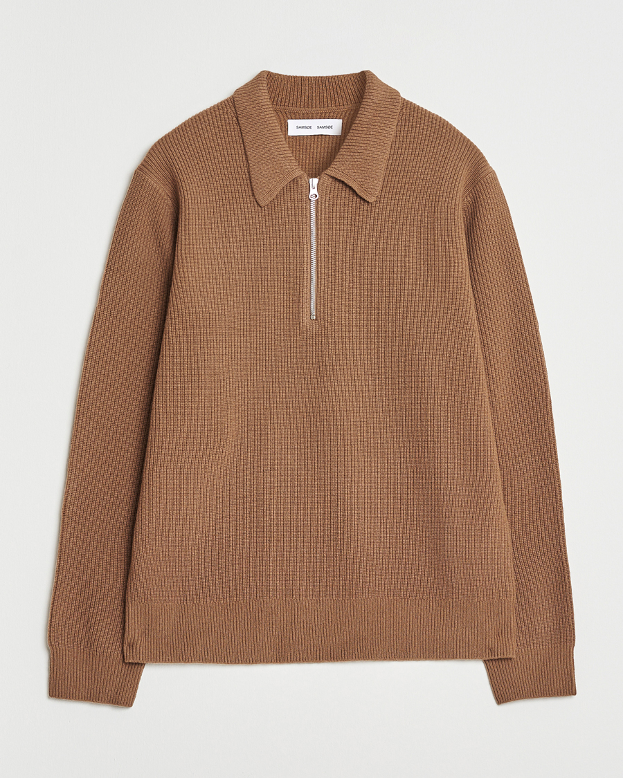 Heren | Truien | Samsøe Samsøe | Isak Knitted Half Zip Polo Otter Brown