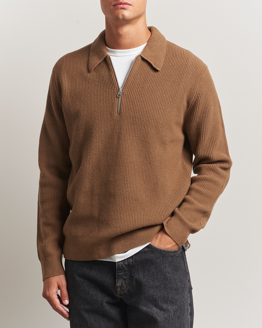 Heren | Truien | Samsøe Samsøe | Isak Knitted Half Zip Polo Otter Brown