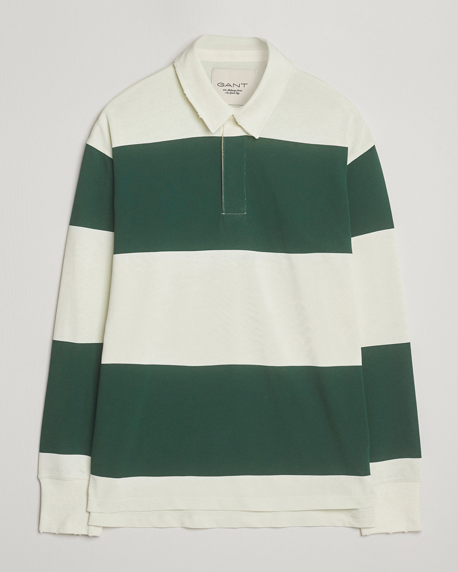 Heren | Truien | GANT 240 Mulberry Street | Block Stripe Heavy Rugger Forest Green/White