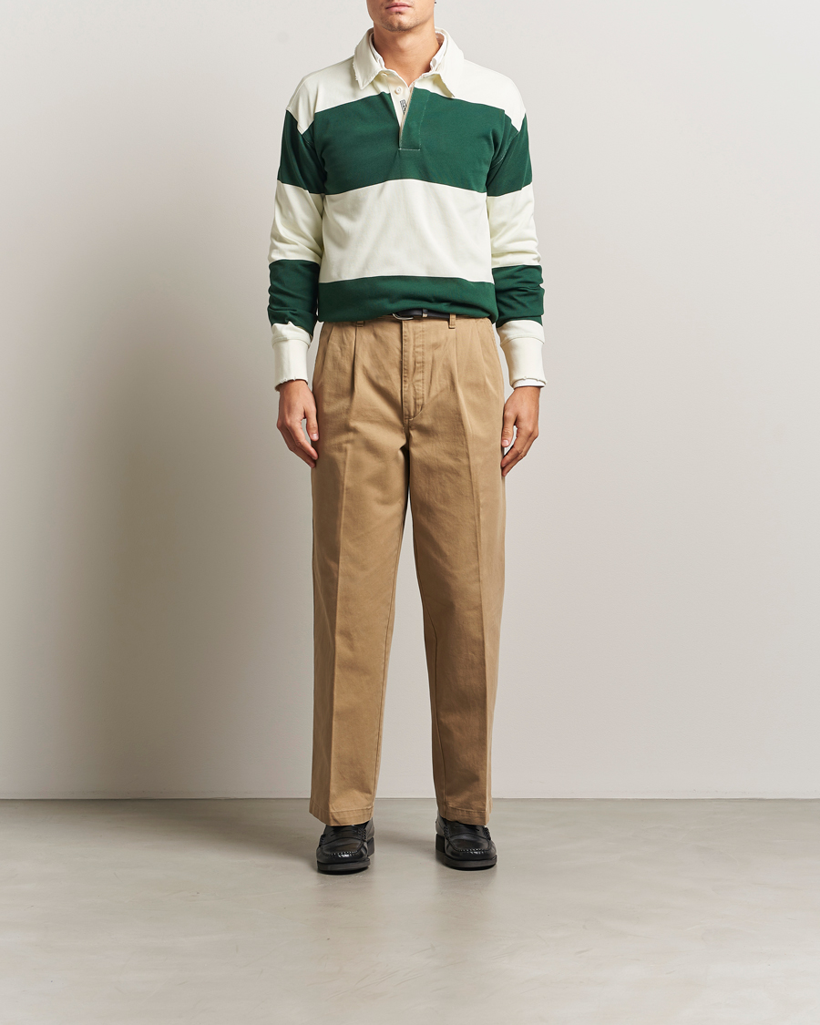 Heren | Truien | GANT 240 Mulberry Street | Block Stripe Heavy Rugger Forest Green/White