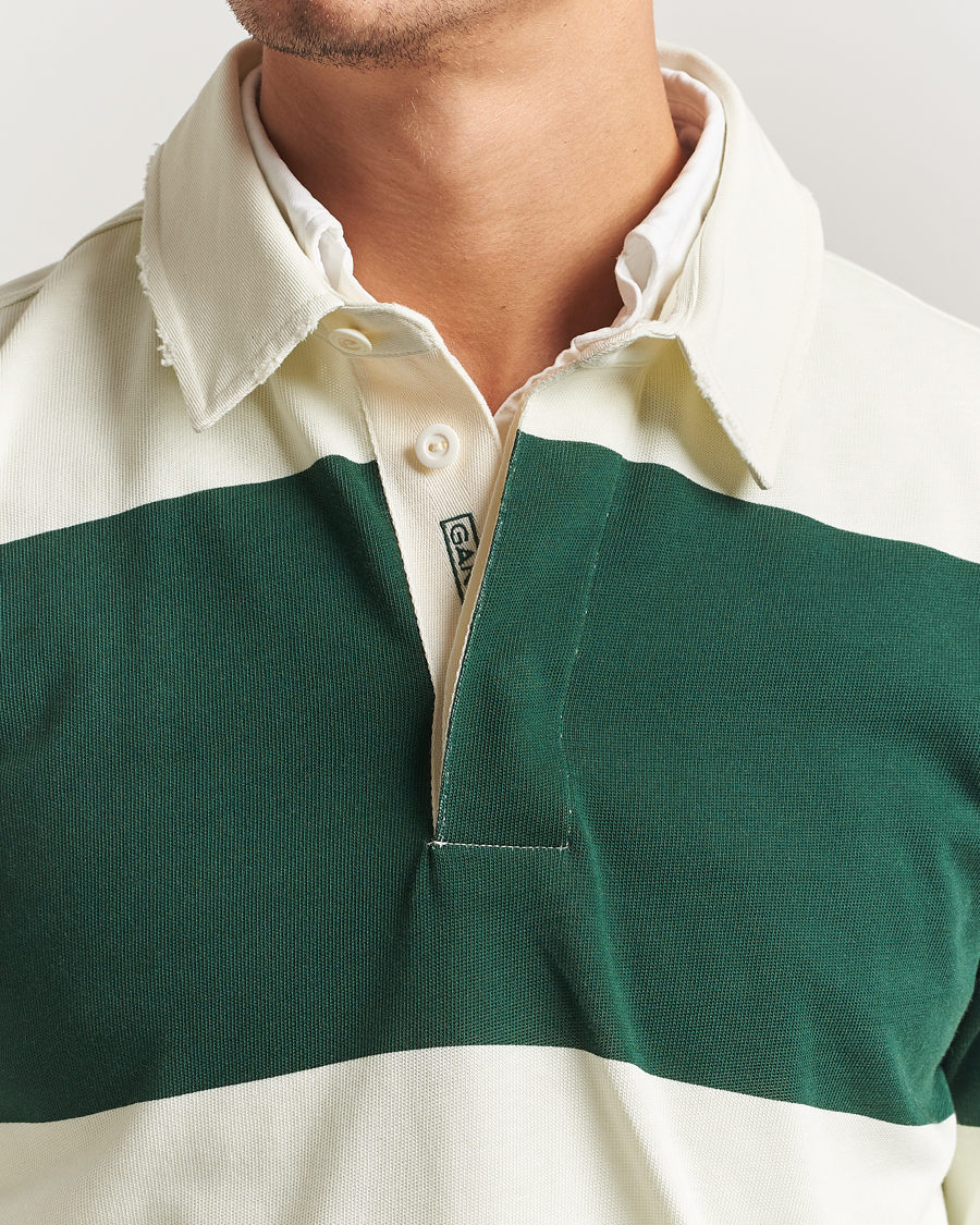 Heren | Truien | GANT 240 Mulberry Street | Block Stripe Heavy Rugger Forest Green/White